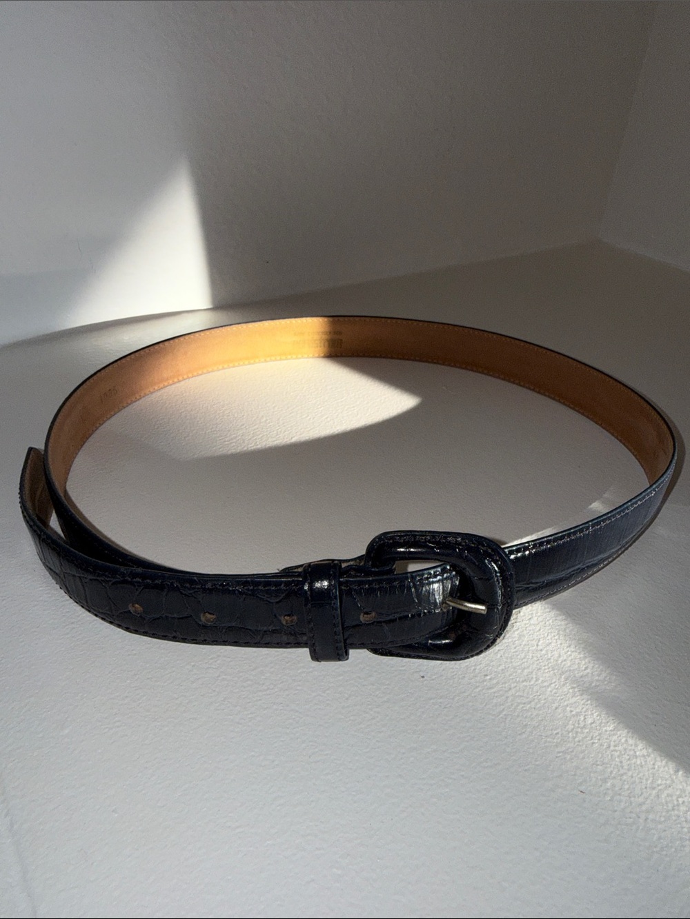 Nordstrom Black Croc-Embossed Leather Belt with Rounded Buckle